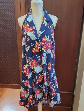ModCloth | Upstate for the Weekend Tennis Dress Navy Floral Halter - Size 4X